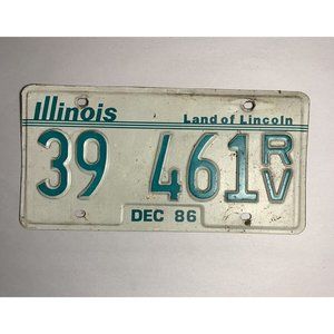 Vintage 1986 Illinois License Plate RV Land of Lincoln 39 461 Expired